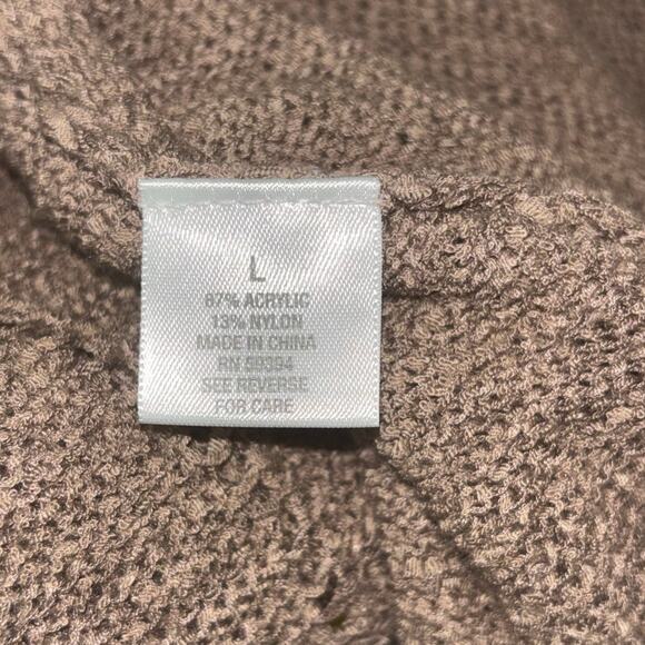 Dressbarn Tunic Length Open Taupe Lacey Knit Cardigan Size Large - Picture 5 of 6